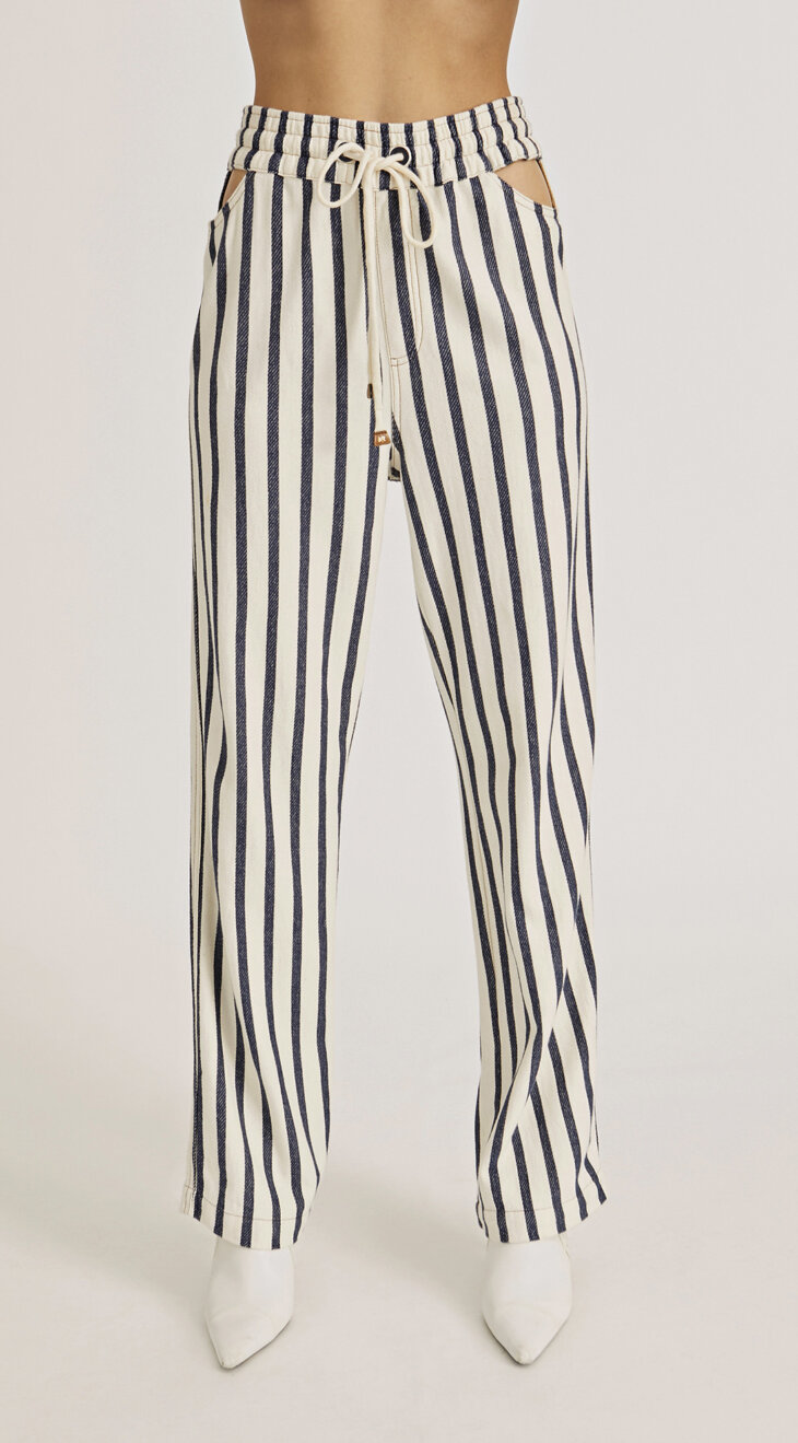 Calça Wide Cós Alto Listrada
