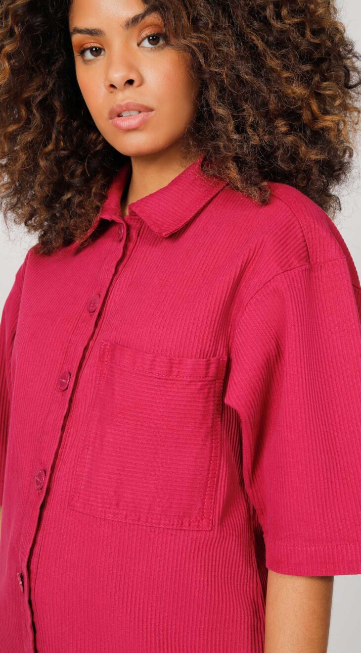Camisa Jeans Magenta Manga Curta - Imagem 3