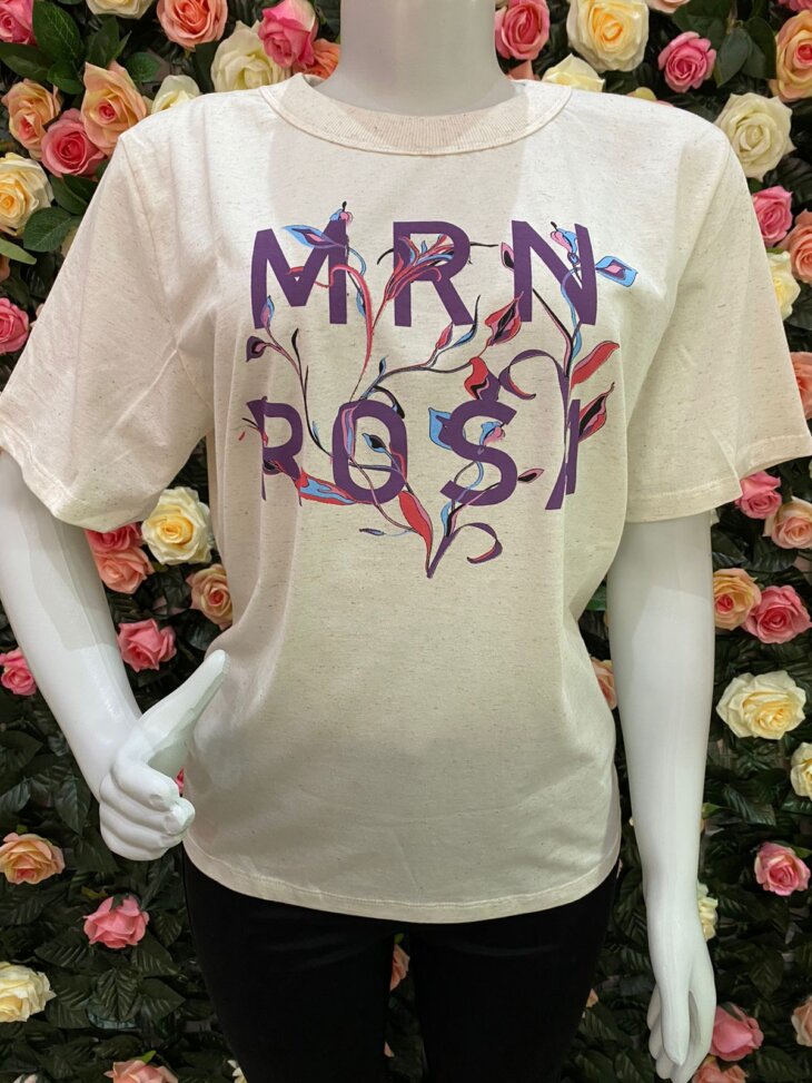 T-shirt Estampa Floral Gola Redonda Off White - Imagem 3