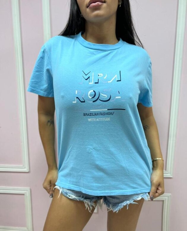 T-shirt Gola Redonda Azul Morena Rosa