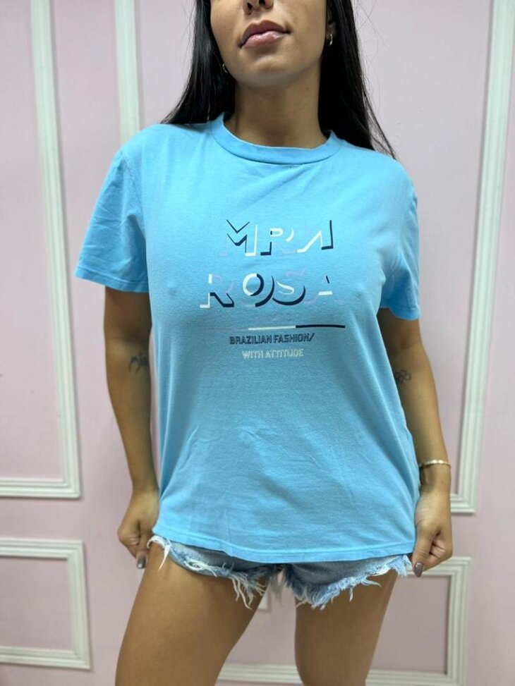 T-shirt Gola Redonda Azul Morena Rosa