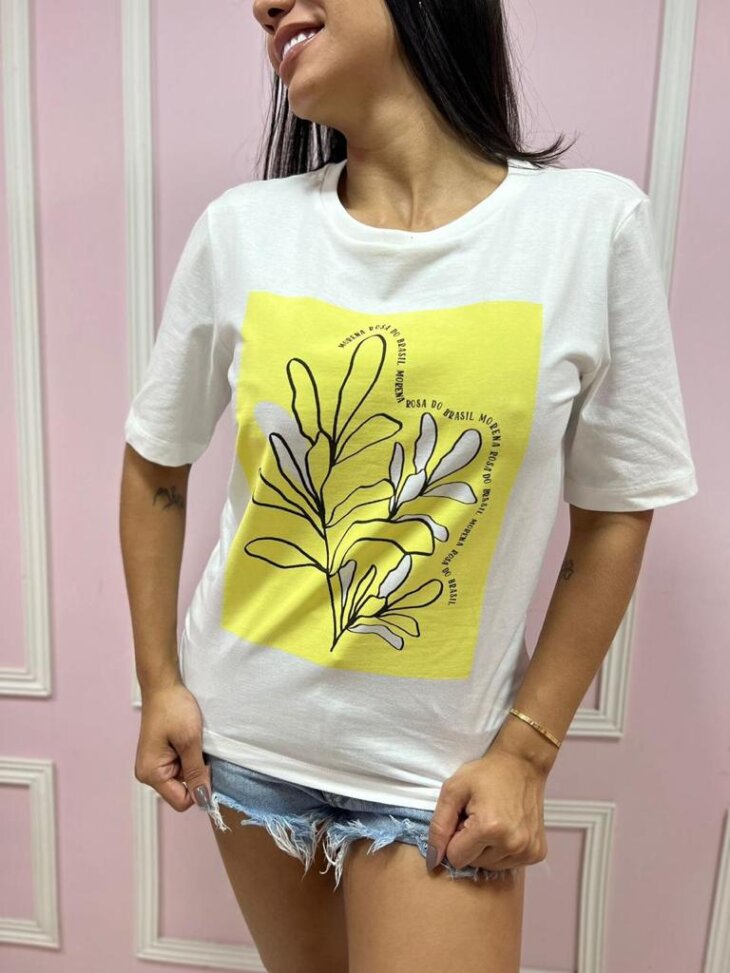 T-shirt Gola Redonda Off White Morena Rosa