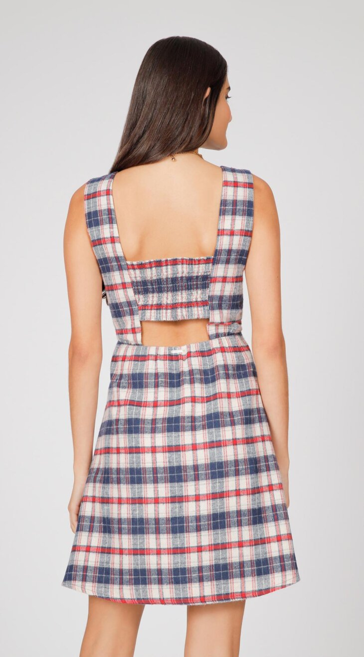 Vestido Curto Xadrez com Decote V - Imagem 3