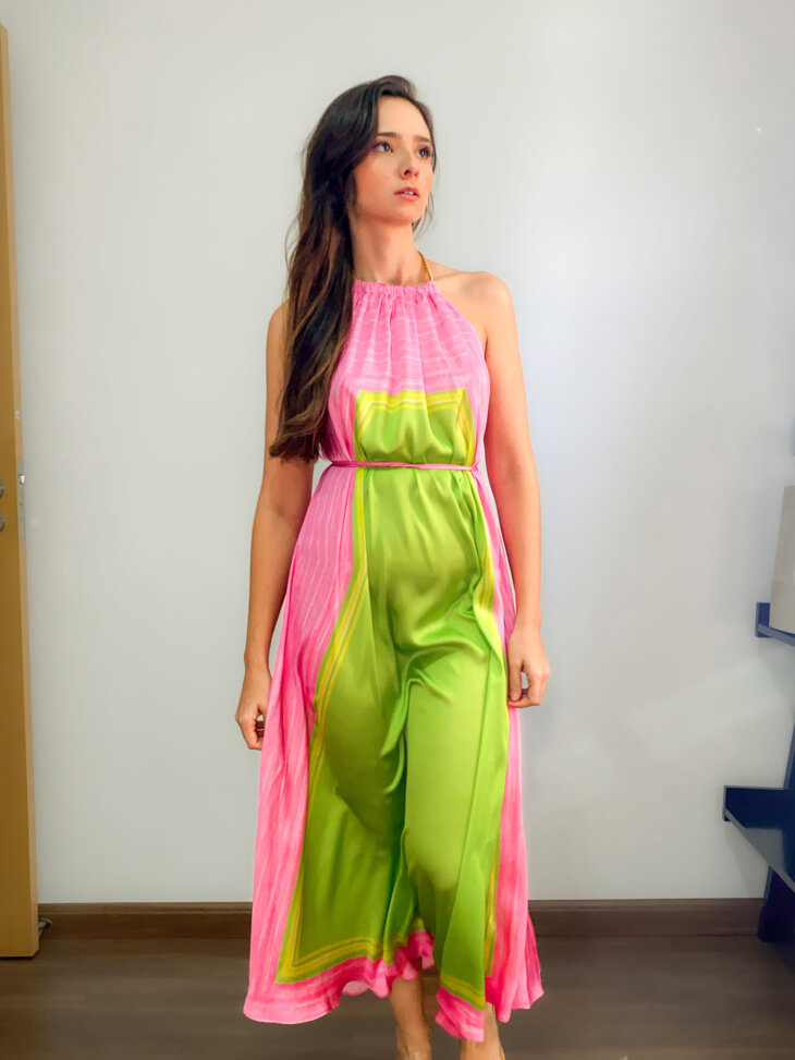 Vestido Midi Frente Única Verde e Rosa Zinco - Imagem 2